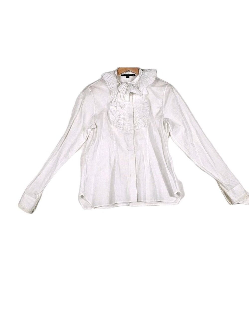 Givenchy Womens Ruffled Pleated Tie Neck Cotton Blouse White FR 42 US 10 NWT